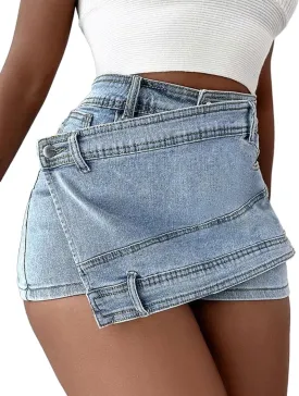 Molisry Women's Denim Shorts Skorts High Waist Double Side Asymmetrical Hem Jean Skort Skirt Molisry Women's Denim Shorts Skorts High Waist Double Side Asymmetrical Hem Jean Skort Skirt