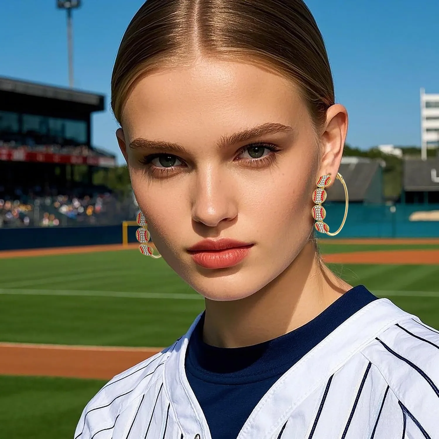 NLCAC Sports Earrings Rhinestone Basketball Football Baseball Hoop Earrings Gold Hoops Sports Fan Jewelry