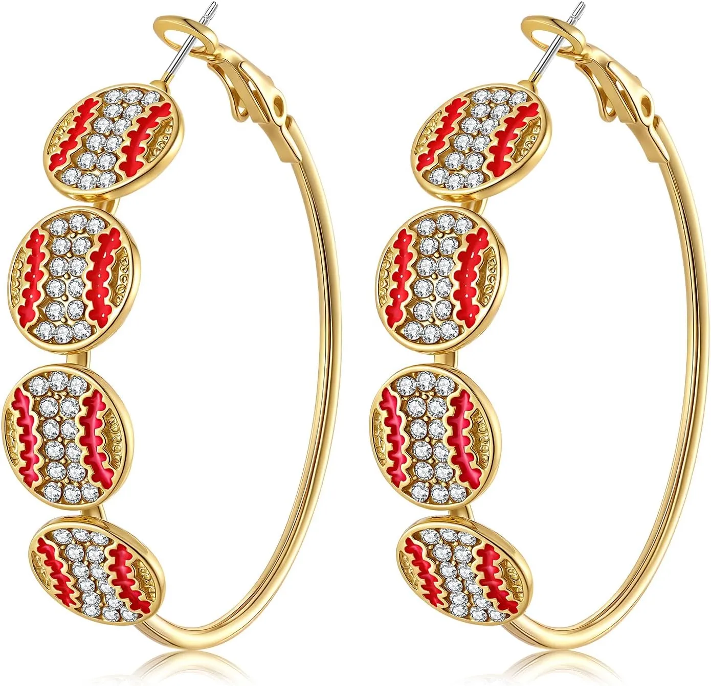 NLCAC Sports Earrings Rhinestone Basketball Football Baseball Hoop Earrings Gold Hoops Sports Fan Jewelry
