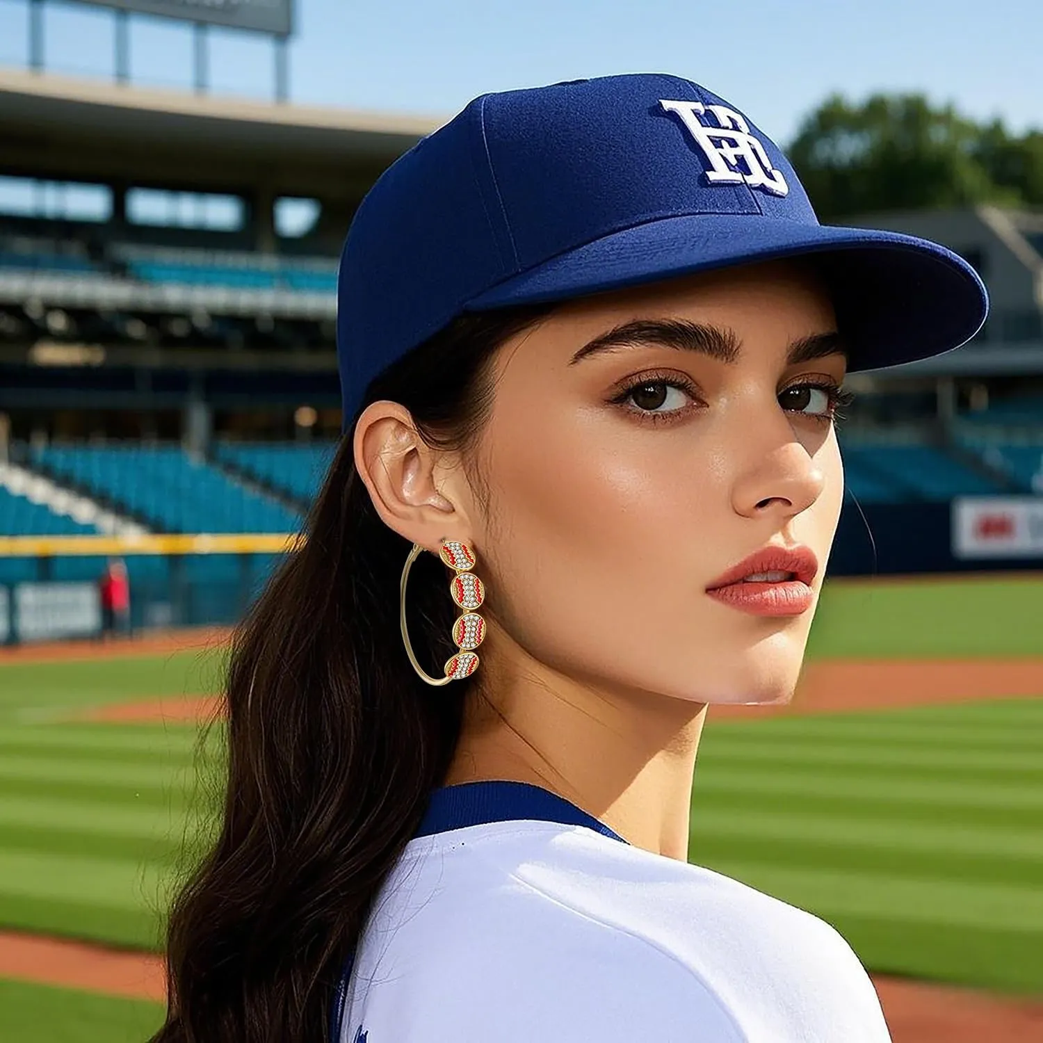 NLCAC Sports Earrings Rhinestone Basketball Football Baseball Hoop Earrings Gold Hoops Sports Fan Jewelry