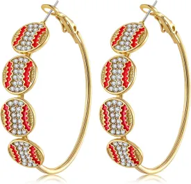 NLCAC Sports Earrings Rhinestone Basketball Football Baseball Hoop Earrings Gold Hoops Sports Fan Jewelry