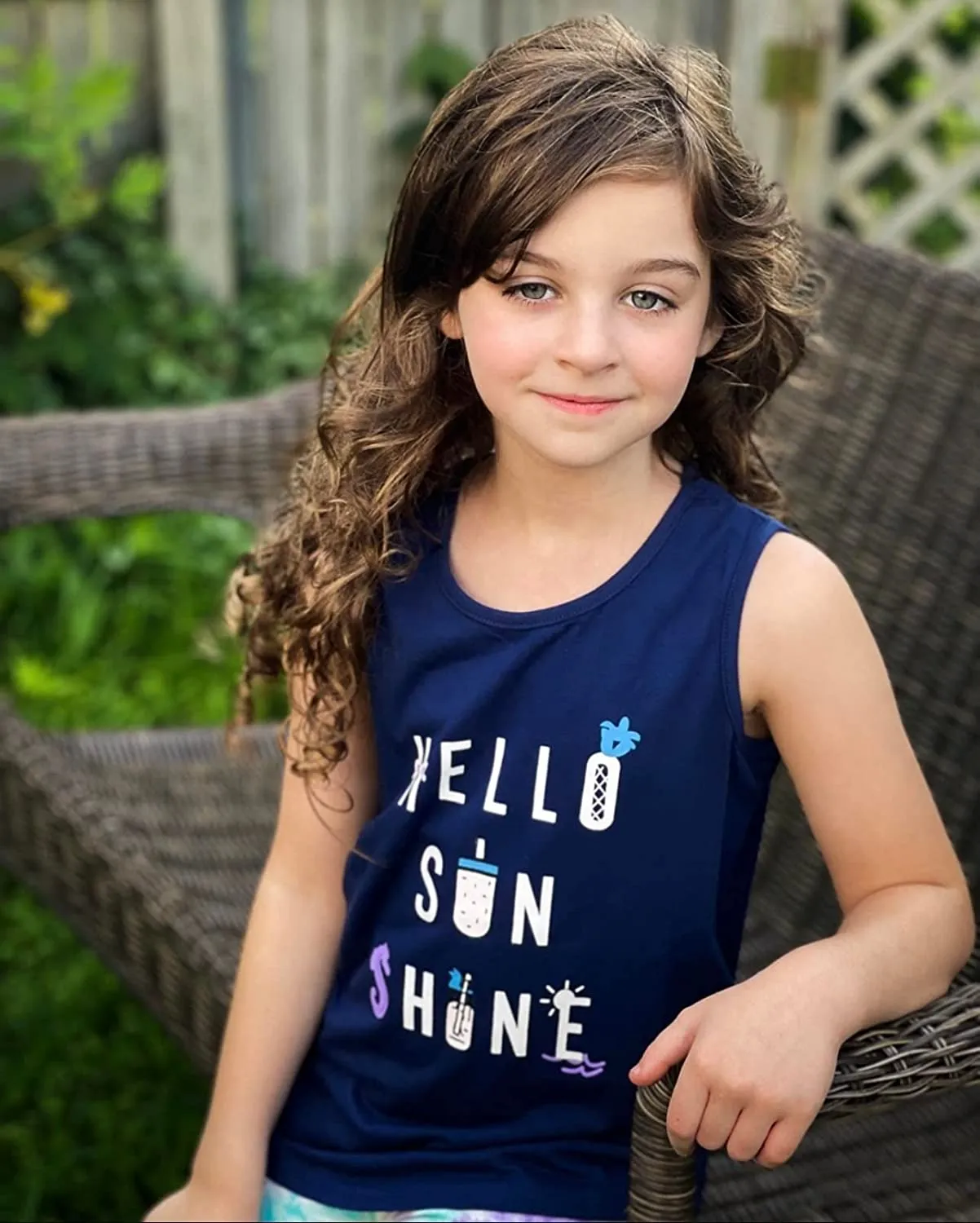 Size 12 - 13 Years "Hello Sun Shine" Trendy Summer Sleeveless Crewneck Tank Top