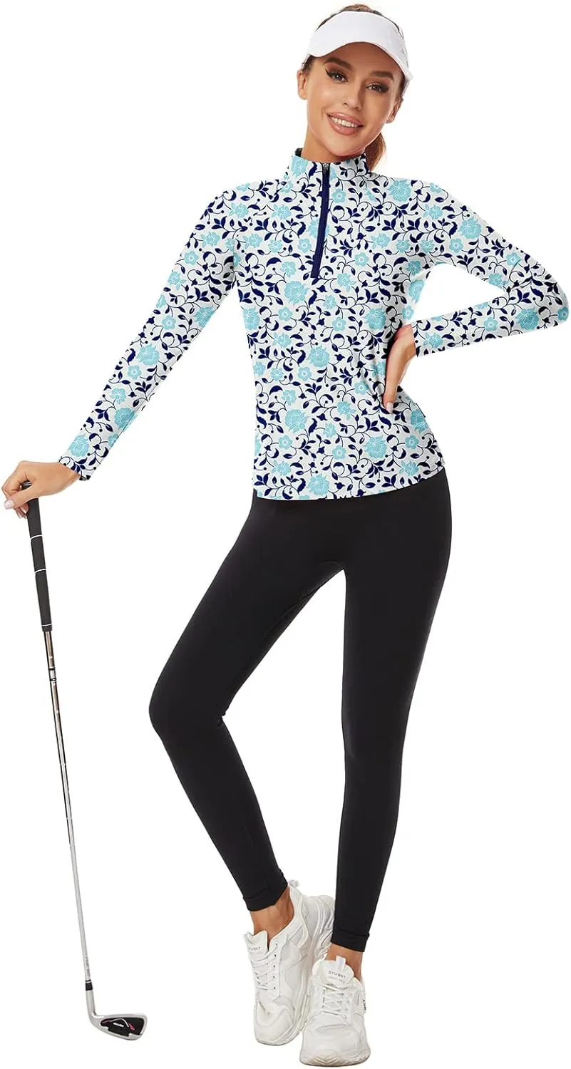 Soneven Women's Quarter Zip Polo Collared Golf Shirt Moisture Wicking Shirts Slim Fit for Casual Work