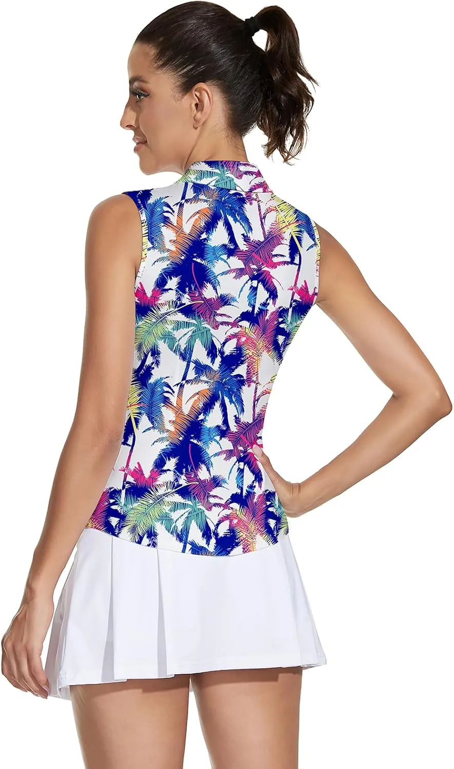 Soneven Women's Sleeveless Golf Top Floral Athletic Golf Wear Moisture Wicking Sleeveless Polo Quick Dry