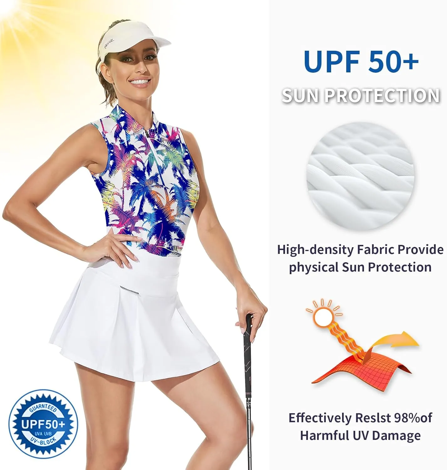 Soneven Women's Sleeveless Golf Top Floral Athletic Golf Wear Moisture Wicking Sleeveless Polo Quick Dry