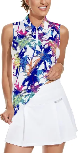 Soneven Women's Sleeveless Golf Top Floral Athletic Golf Wear Moisture Wicking Sleeveless Polo Quick Dry
