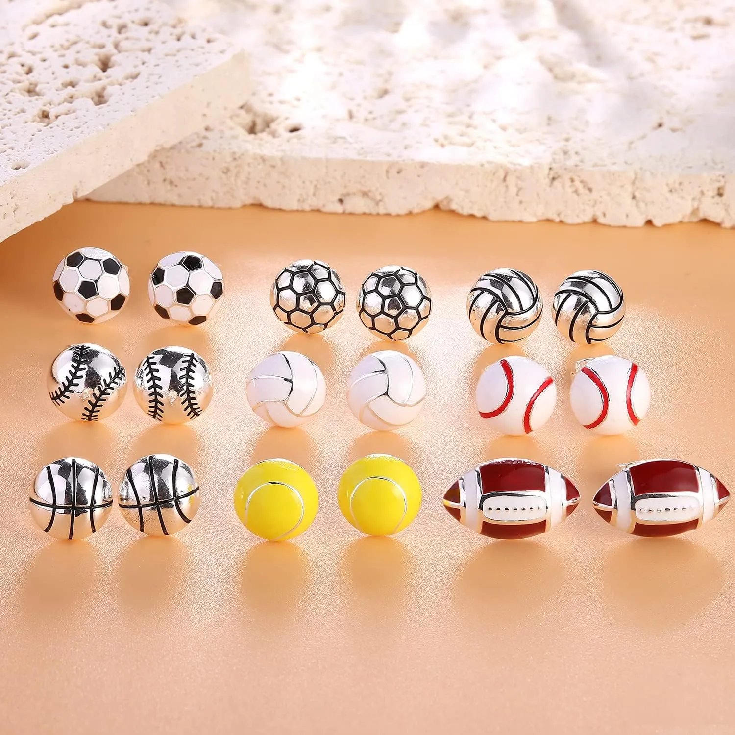 Sports Stud Earrings 925 Sterling Silver Football,Soccer,Basketball,Volleyball,Tennis,Baseball Earrings for Women Men Player Fan Gifts