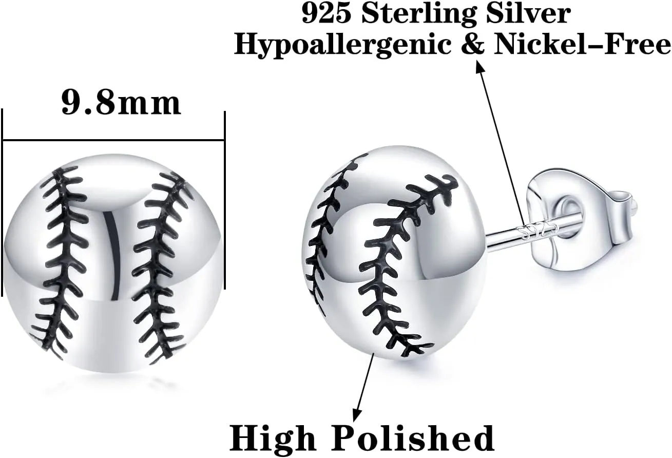 Sports Stud Earrings 925 Sterling Silver Football,Soccer,Basketball,Volleyball,Tennis,Baseball Earrings for Women Men Player Fan Gifts