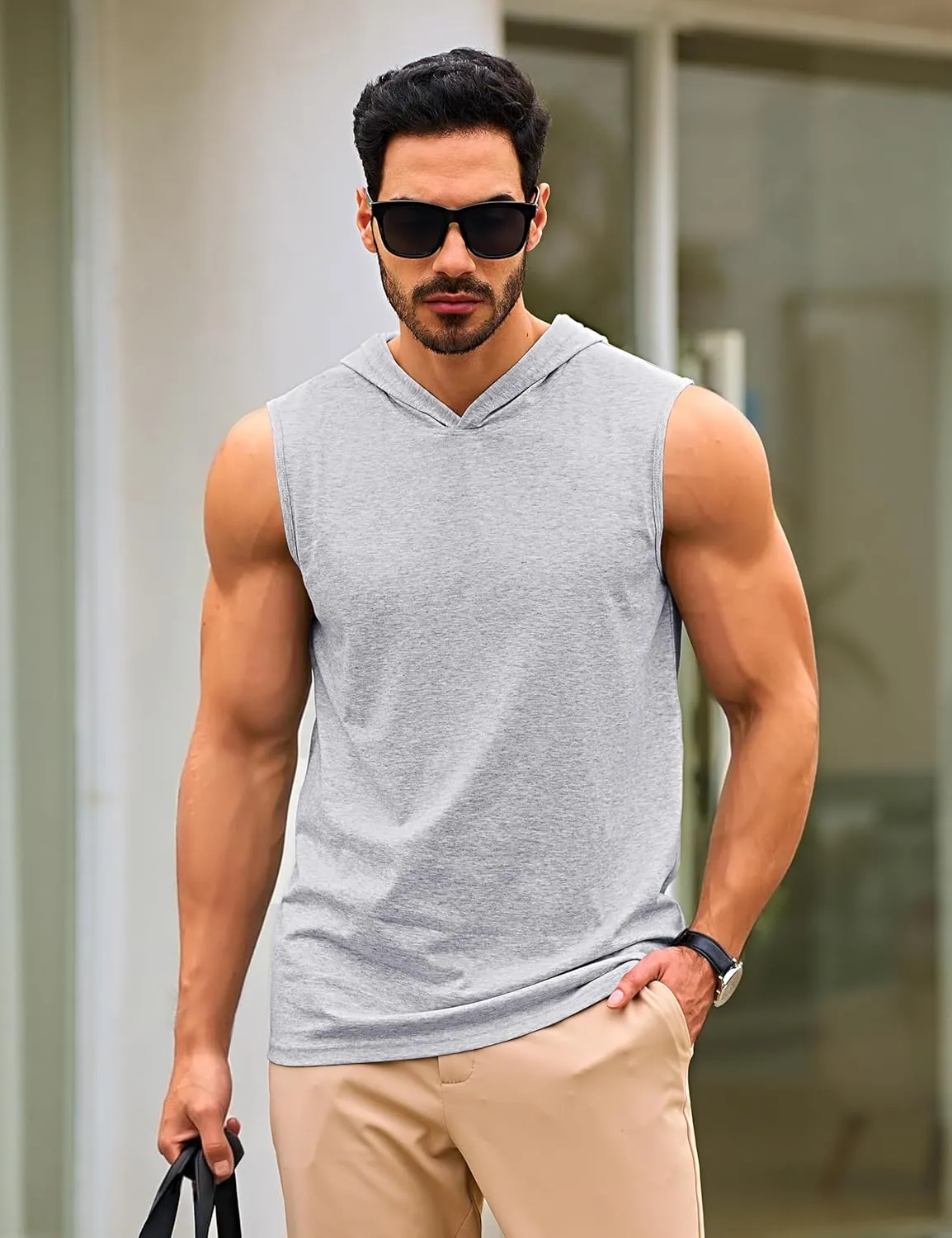TACVASEN Men's Workout Hooded Tank Tops Sleeveless Gym Muscle Hoodies Sleeveless Lightweight Summer T Shirts