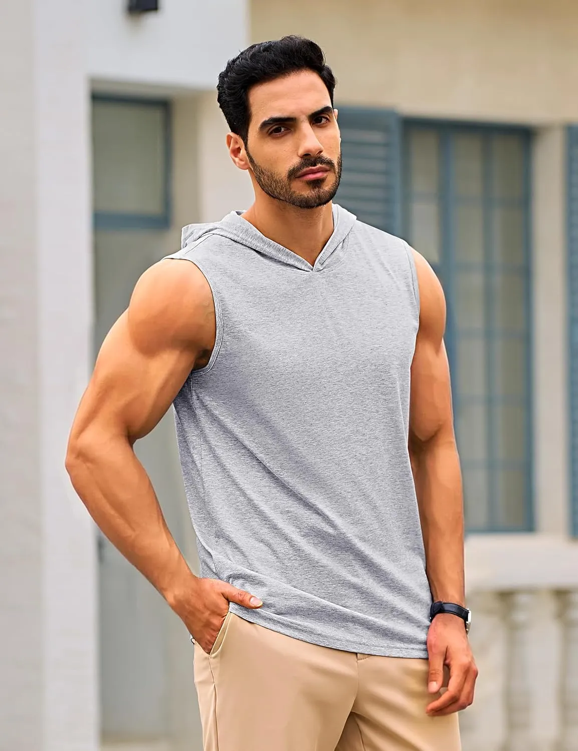 TACVASEN Men's Workout Hooded Tank Tops Sleeveless Gym Muscle Hoodies Sleeveless Lightweight Summer T Shirts