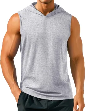 TACVASEN Men's Workout Hooded Tank Tops Sleeveless Gym Muscle Hoodies Sleeveless Lightweight Summer T Shirts