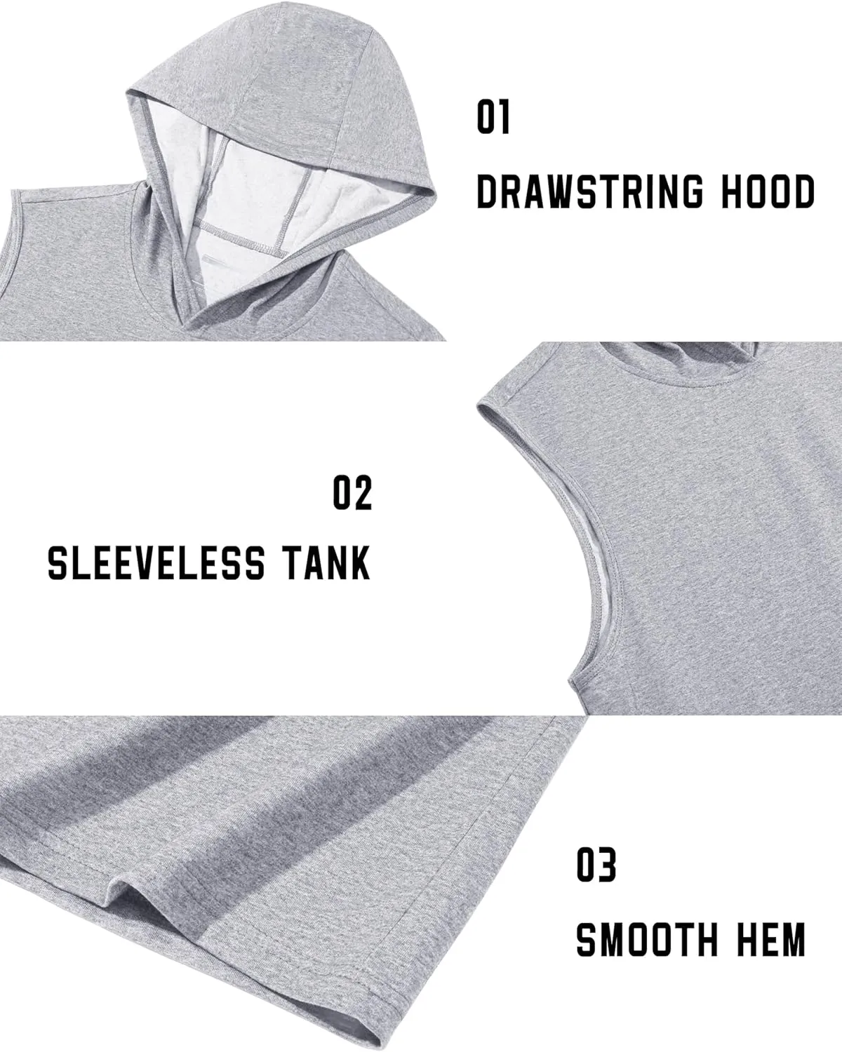 TACVASEN Men's Workout Hooded Tank Tops Sleeveless Gym Muscle Hoodies Sleeveless Lightweight Summer T Shirts