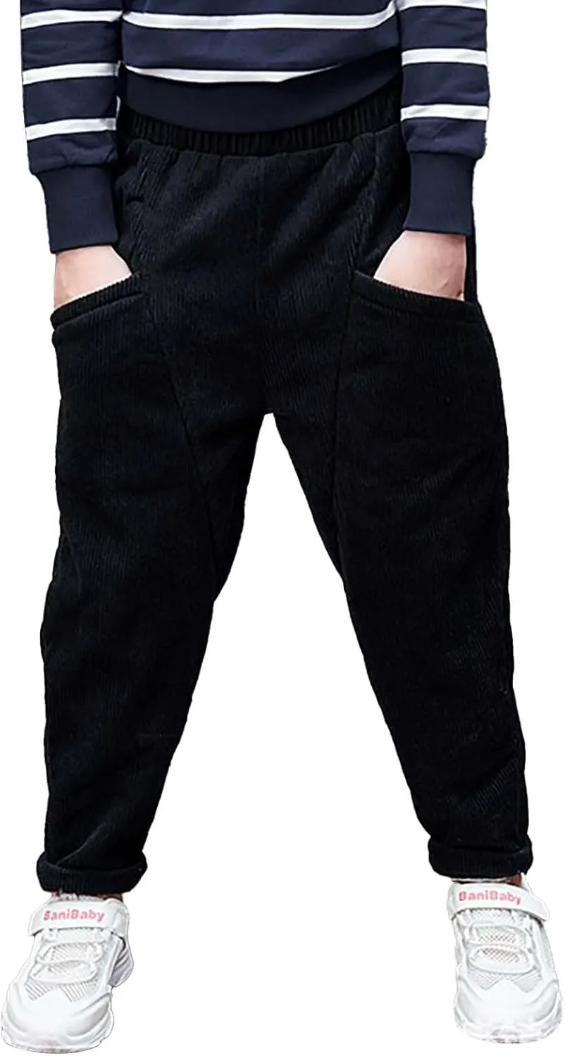 Toddler Kids Boys Girls Corduroy Pants Warm Fleece Lined Thick Pants Pull On Elastic Waist Jogger Sweatpants