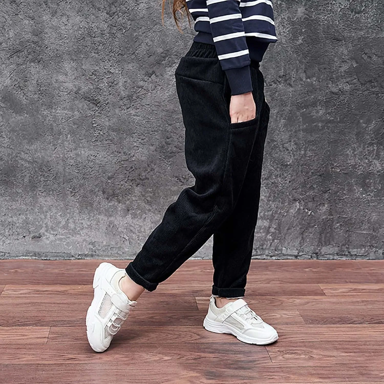 Toddler Kids Boys Girls Corduroy Pants Warm Fleece Lined Thick Pants Pull On Elastic Waist Jogger Sweatpants