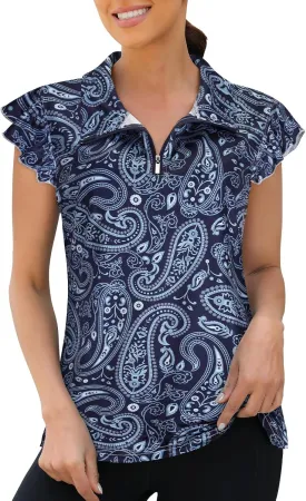 Viracy Ruffle Sleeve Womens Golf Shirt Lightweight Moisture Wicking Polo Wrokout Tops