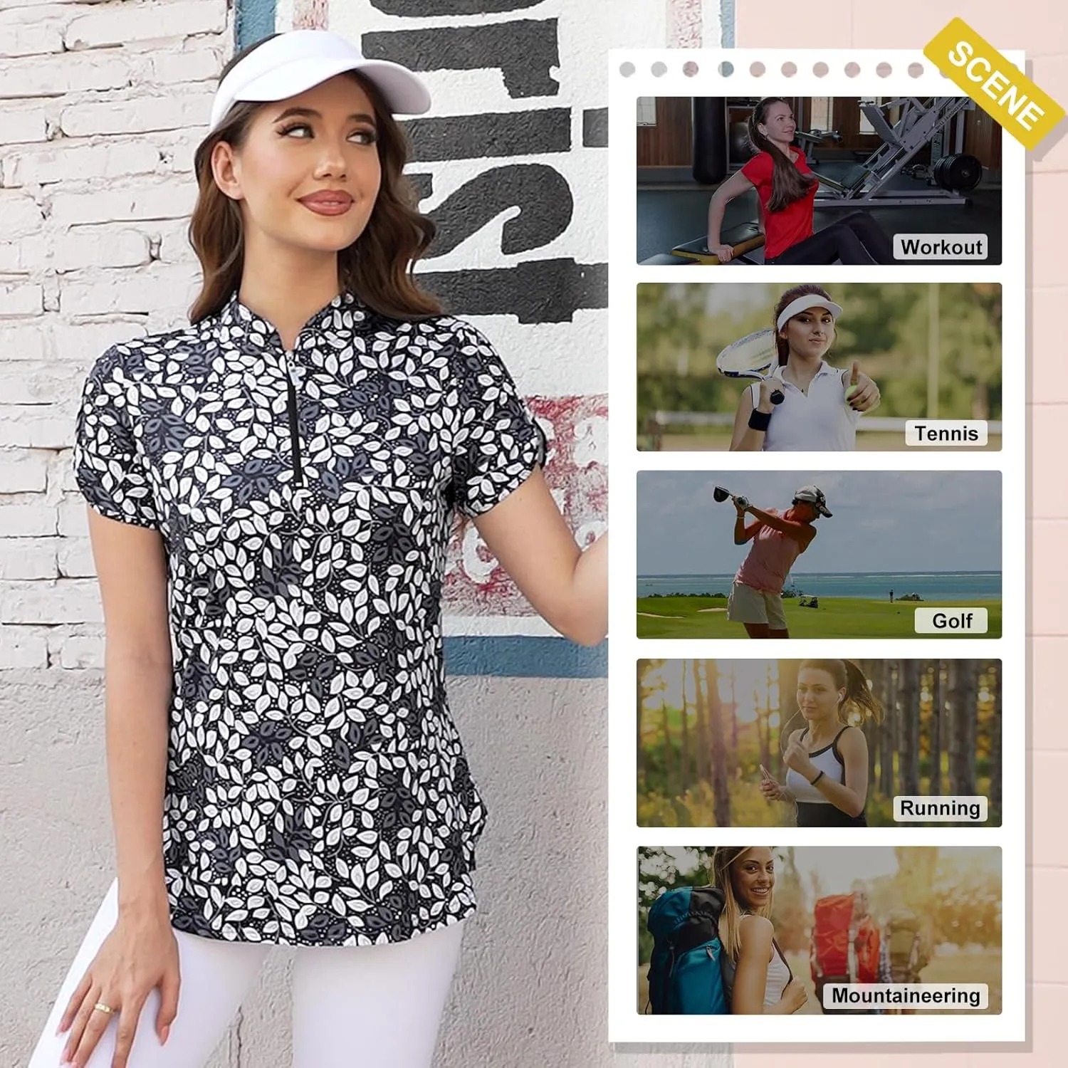 Viracy Women's Golf Shirts Short Sleeve Side Splits Loose Fitting 1/4 Zip Up Polo Shirt UV Protection Fast Dry Athletic Tops
