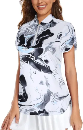 Viracy Women's Golf Shirts Short Sleeve Side Splits Loose Fitting 1/4 Zip Up Polo Shirt UV Protection Fast Dry Athletic Tops
