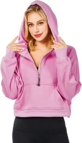 Womens Hoodies Oversized Sweatshirts Half Zip Pullover Cropped Long Sleeve Spring Fall Outfits Thumb Hole