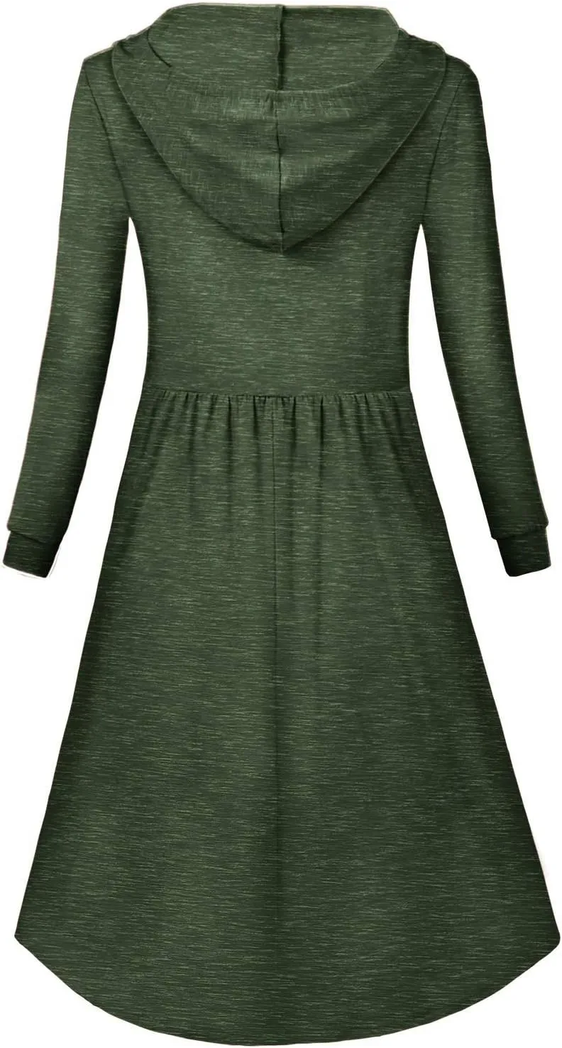 Women's Long Sleeve Pleated Swing Midi Nursing Dress with Hooded