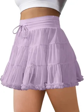 Women's Tennis Skirt with Shorts High Waisted Golf Athletic Skirts with 2 Pockets Pleated Tulle Skort Ruffle