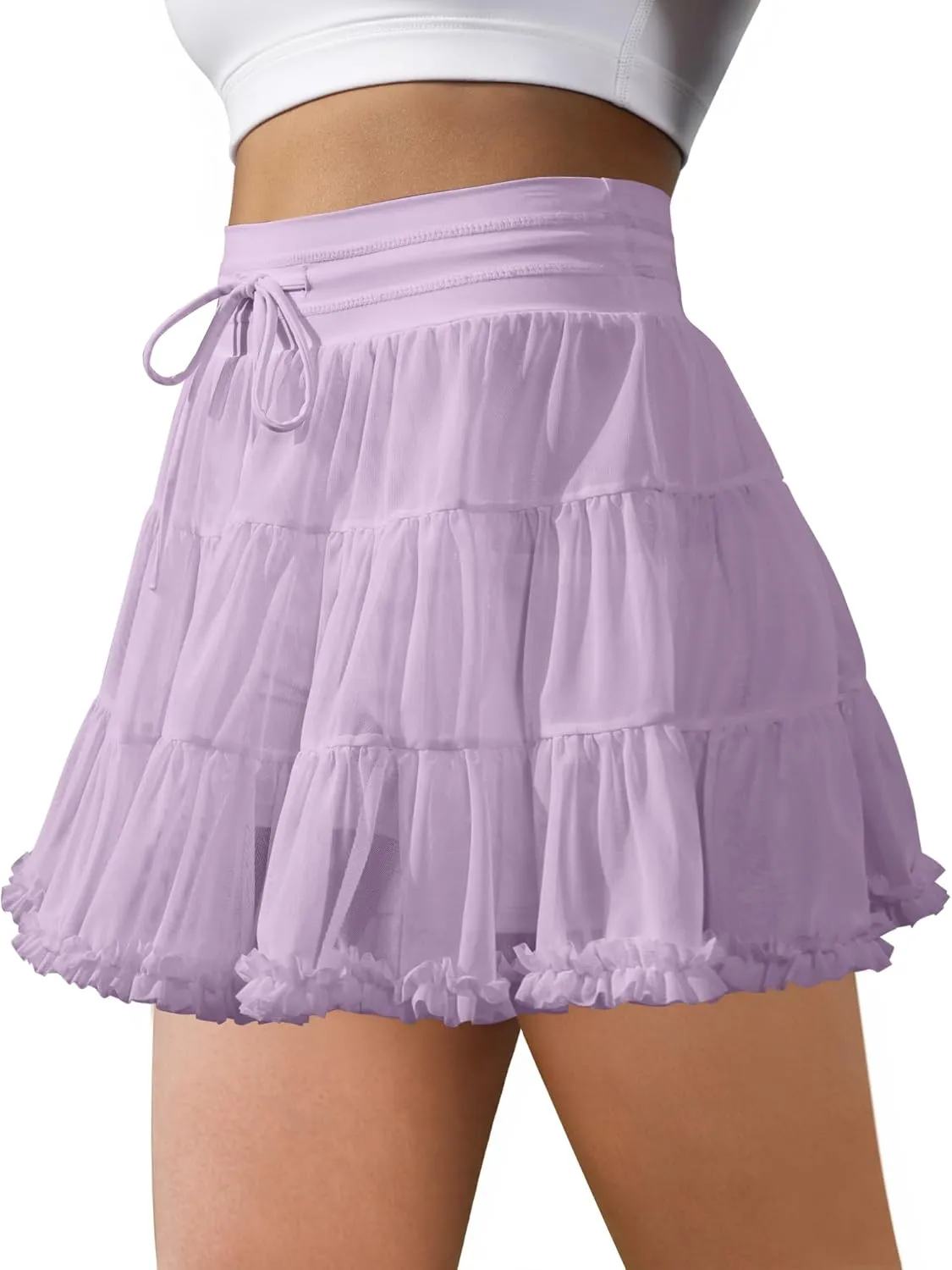 Women's Tennis Skirt with Shorts High Waisted Golf Athletic Skirts with 2 Pockets Pleated Tulle Skort Ruffle