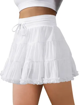 Women's Tennis Skirt with Shorts High Waisted Golf Athletic Skirts with 2 Pockets Pleated Tulle Skort Ruffle