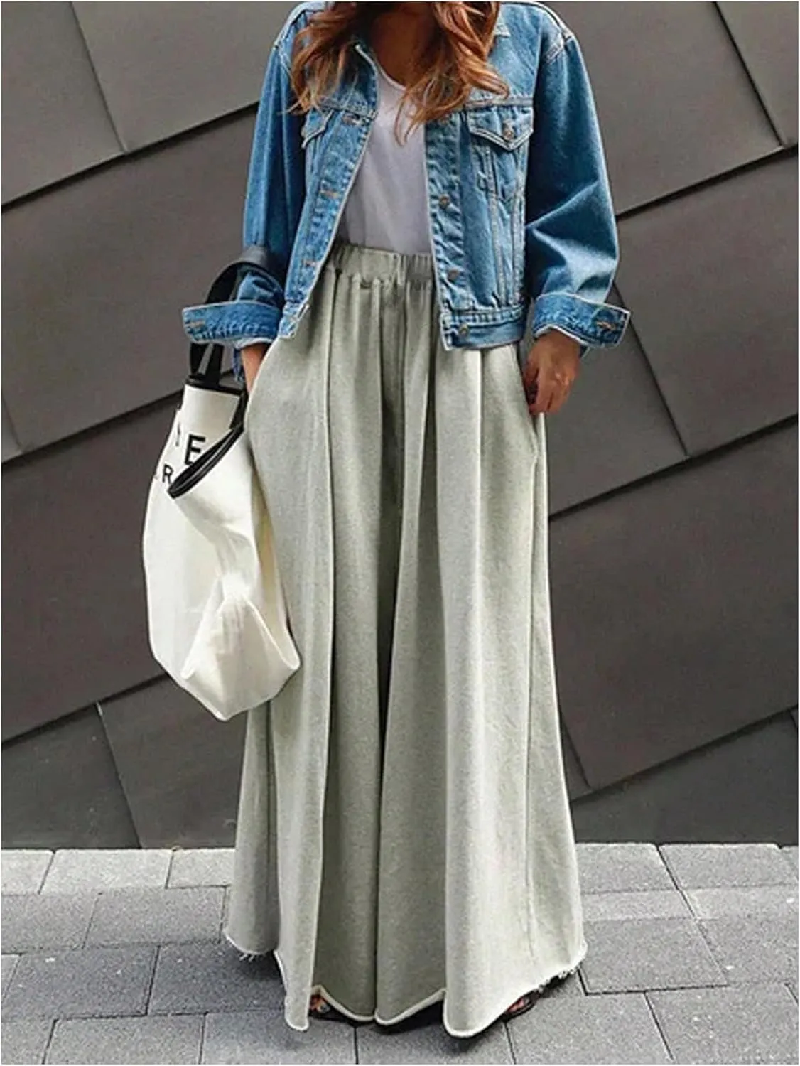 Women's Wide Leg Sweatpants High Elastic Waist Flowy Palazzo Pants Loose Baggy Pants Bottoms