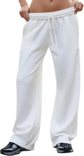 Women's Wide Leg Sweatpants High Waisted Baggy Interior Drawstring Sweatpants Straight Leg Sweat Pants