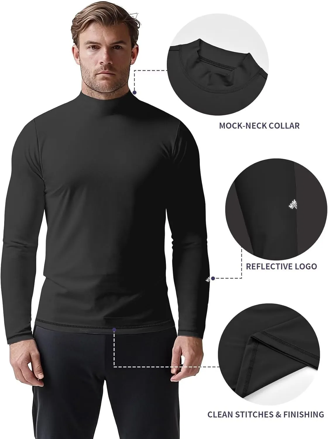 Zengjo Mens Mock Turtleneck Long Sleeve Shirts Thermal Baselayer Lightweight Athletic-Fit Undershirt for Cold Weather Sports