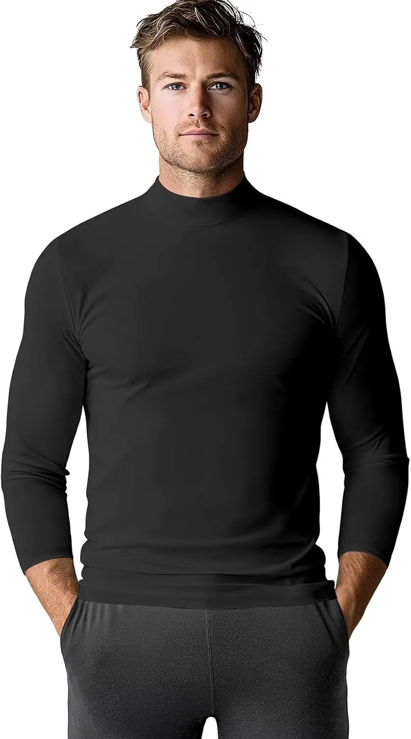 Zengjo Mens Mock Turtleneck Long Sleeve Shirts Thermal Baselayer Lightweight Athletic-Fit Undershirt for Cold Weather Sports