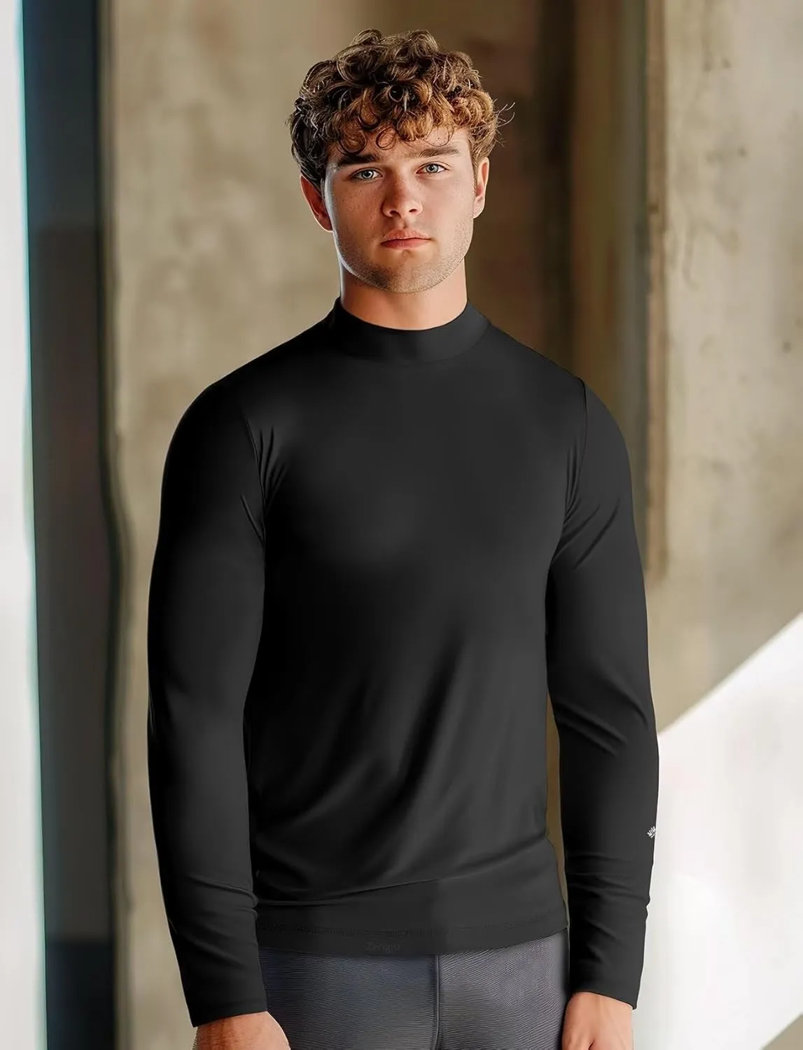 Zengjo Mens Mock Turtleneck Long Sleeve Shirts Thermal Baselayer Lightweight Athletic-Fit Undershirt for Cold Weather Sports